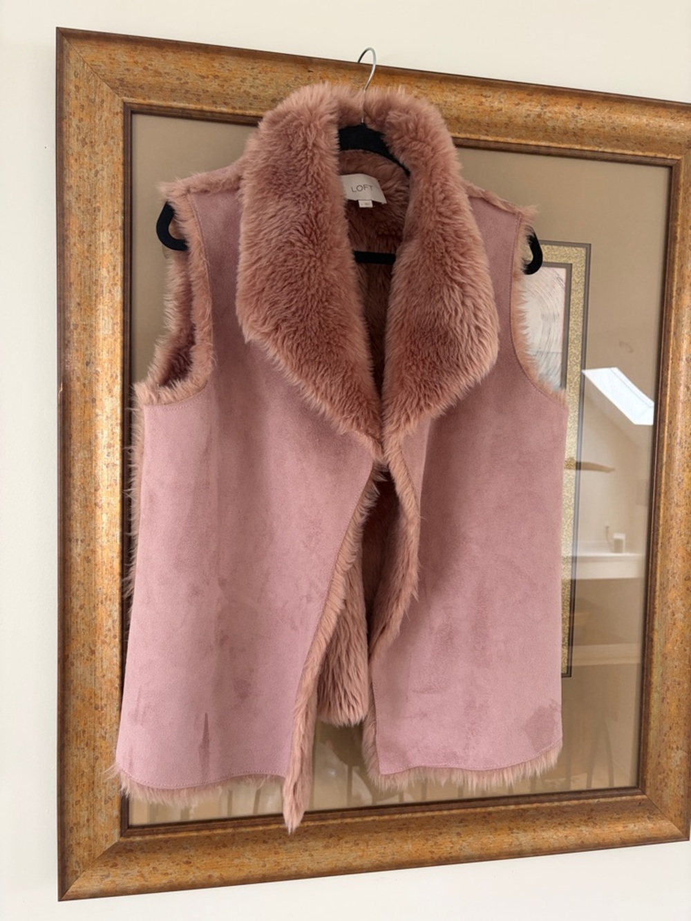 LOFT Blush Faux Fur-Trim Vest.  Reversible